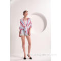 Open Front Stripe Short Sleeve Kimono